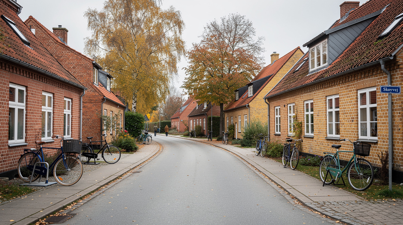 Quiet residential street in a Danish neighborhood