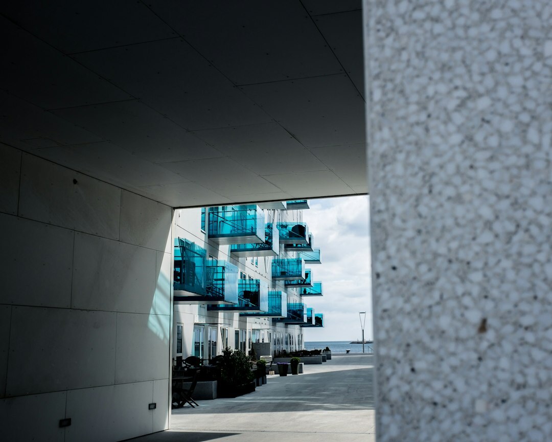 Modern harbor district in Aarhus Denmark with contemporary architecture